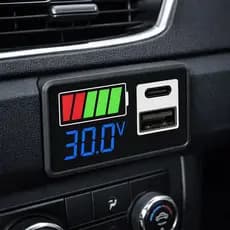 Tomada Medidor de Bateria Veicular Checkvoltage com USB + TIPO-C Display Digital