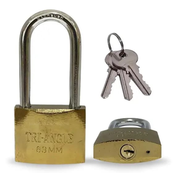 Cadeado Fechadura Grande Resistente com 03 Chaves Alça Longa Anti-Furto 63mm