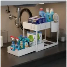 🔥 Organizador Multiuso 2 Níveis com Bandeja Corrediça Branco para Cozinha Banheiro Armário Escritório