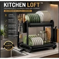 Escorredor de Louças 2 Andares Organizador de Pia Porta Pratos Preto Kitchen Loft™