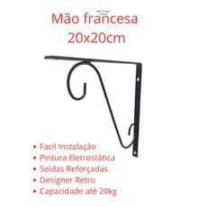 Par Suporte Prateleira Mão Francesa  Cantoneira Colonial Retro 20x20 C/ Arabescos Preto ou Branca