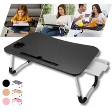 Mesa Portátil Dobrável Com Gaveta Para Notebook Home Office Estudo Refeição Cama Com Porta Copo MDF