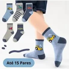 Kit Pares de Meias Infantis Estampadas para Menino Conforto Qualidade e Cores Variadas