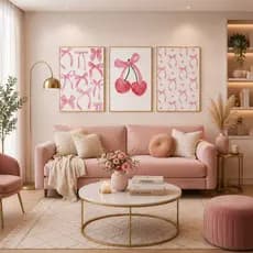 Quadro decorativo 3 peças Laços rosa cereja decoraçao moderna casa quarto sala interiores
