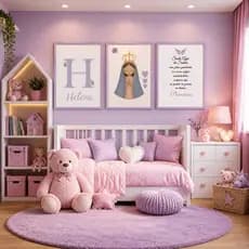 Quadro decorativo 3 peças Nossa Senhora Lilás Oração decoração quarto infantil menina