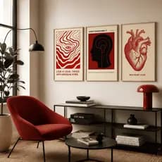 Quadro decorativo 3 peças Coraçao mente orgão abstrato pintura decoraçao casa quarto sala
