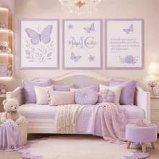 Quadro decorativo 3 peças Borboleta lilás frase decoração quarto infantil menina