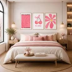 Quadro decorativo 3 peças Cereja Flores rosa decoração moderna quarto sala interiores