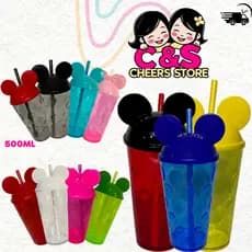 Kit  de 25 Copos bolhas com tampa Orelha Mickey e Canudo 500 ML