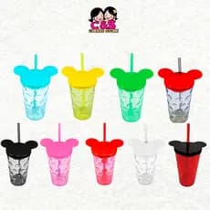 Kit 05 Copos  Bolha Mickey Tampa LISA 500ml com canudo- festa-lembrancinha-aniversario-escola