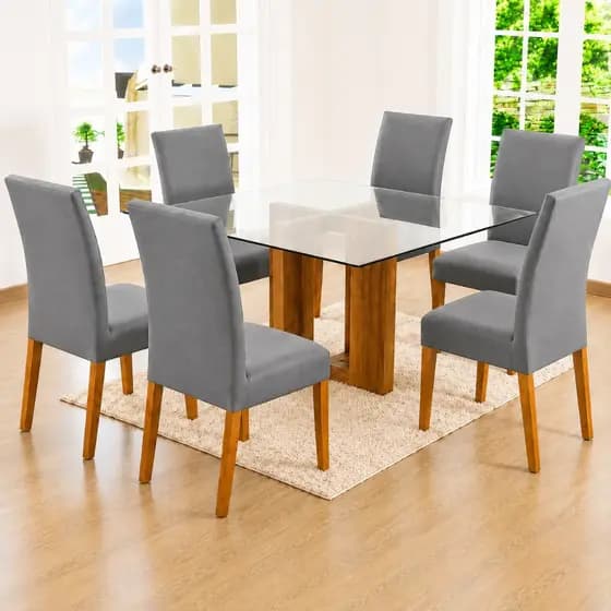Capa de Cadeira 4, 6, 8 Peças Mesa Jantar Ajustável Tecido Malha com Elástico Várias Cores Sala
