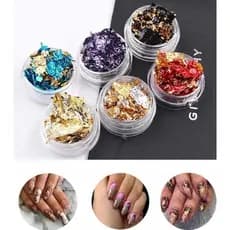 Kit 12 Potinhos Folhas De Ouro Colorida Decoração de Unhas Encapsulamento