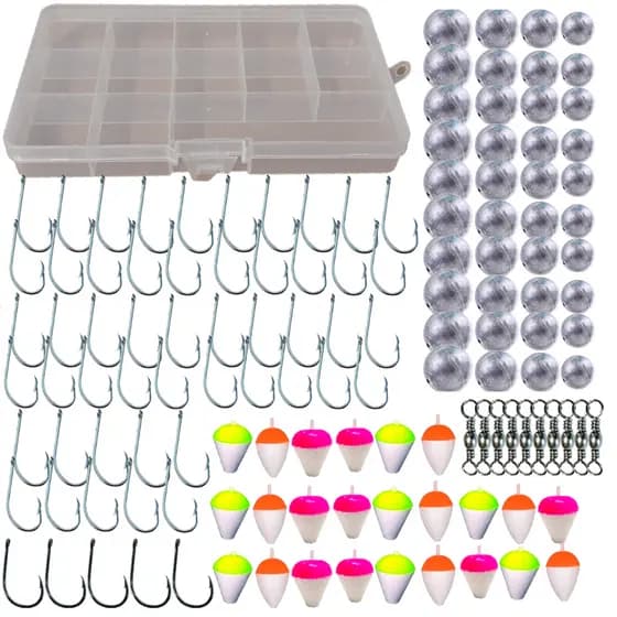 Kit Pesca Pescaria Estojo Maleta Anzol Chumbada Giradores Boia 125 Itens