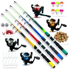 Kit Pesca Vara Telescópica 1,70M + Molinete com Linha + Iscas Artificiais + Anzol Chumbo Boias