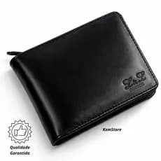Carteira Masculina Couro Zíper Compacta Porta Cartões CNH Cédulas Moedas - Envio Imediato