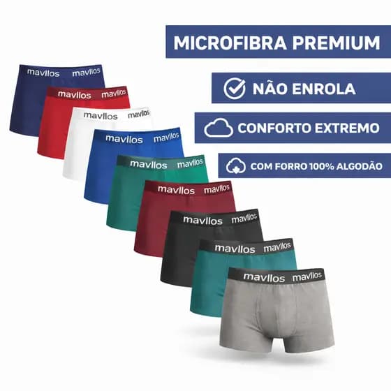 Kit 8 Cuecas Microfibra Box Adulto Forro de Algodão