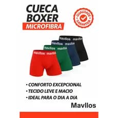 Kit 4 Cuecas Box Masculina Boxer Microfibra com Forro 100% Algodão Premiun