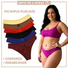 Kit com 10 Calcinhas Fio Duplo Plus Size Toque Macio