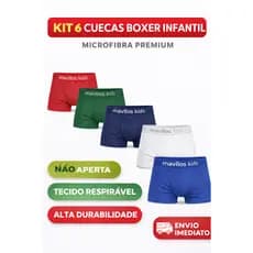 Cueca Boxer Infantil Microfibra Kit 5 Unidades Menino