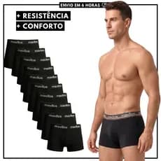 Kit Cueca Boxer Masculina Microfibra Premium com Forro Algodão Preta