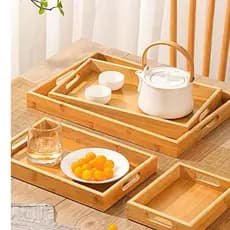 Bandeja Decorativa Grande Organizadora de Bambu para Servir Café da Manhã Retangular
