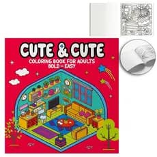 LIVRO CUTE & COMFY + 24 LAPIS LIVRO DE COLORIR PARA ADULTOS 63 PAGINAS 20,5X20,5CM ANTIESTRESSE