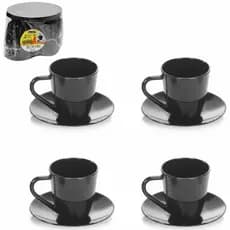 JOGO DE XICARA DE ACRILICO COM PIRES PARA CAFE PRETA COM 8 PECAS 80ML