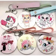 Espelho Chaveiro Duplo Gatinho Bichinhos Redondo 7,2cm Platina Portátil Fofo