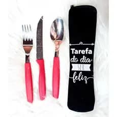 PORTA TALHER ESTOJO COM ZIPER NEOPRENE COLORS FRASES 24X7CM + GARFO FACA COLHER