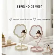 ESPELHO DE MESA FLOR COM BASE PORTA JOIAS + GANCHO DE PLASTICO
