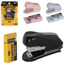 Grampeador Portátil com Extrator+Caixa de Grampos Compacto e Resistente Escola Escritório azul rosa