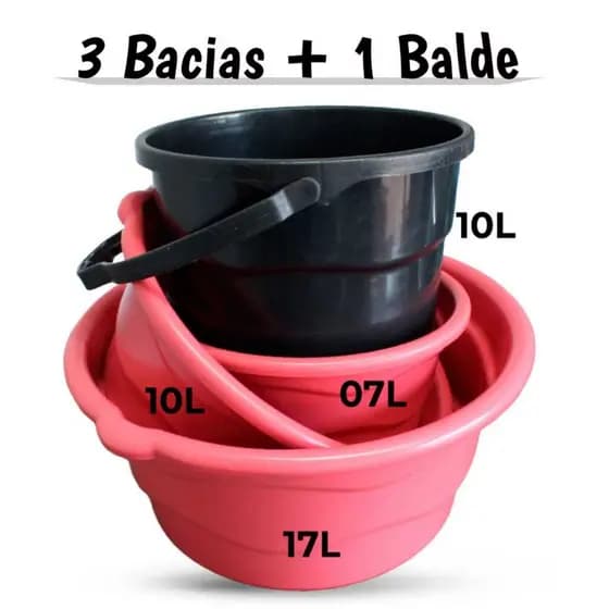 Kit 3 Bacias e 1 Balde Lavanderia Lava roupas cozinha utilidades resistentes