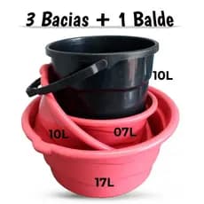 Kit 3 Bacias e 1 Balde Lavanderia Lava roupas cozinha utilidades resistentes