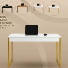 Kit 2 Mesas Escrivaninhas Industriais 90x45cm Aço E MDP | Estudo, Escritório, Home Office