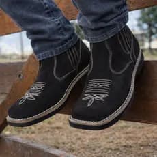 Botina Masculina Café Country Couro Nobuck Texana Cowboy