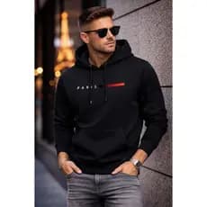 Moletom Inverno Canguru Unissex Esportivo Com Capuz E Bolsos Estampado Paris