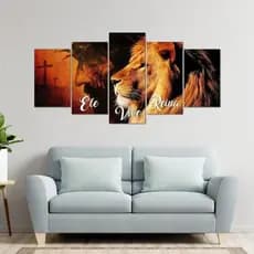 Quadro Mosaico Leão de Judá Decorativo Sala Preto e Branco e Colorido