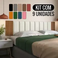 Kit 9 Peças Cabeceira Estofada Ripado MDF Suede com Fita Dupla Face 3cm