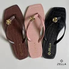 Chinelo Feminino Rasteira Confortável Bico Quadrado Croco Zella