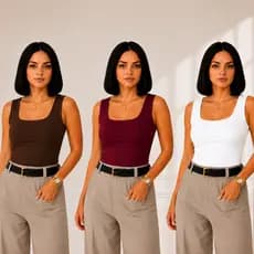kit 3 Blusa Regata Decote Quadrado Básica Feminina Moda feminina Blusinha  Regata Quadrado Básica Elegante