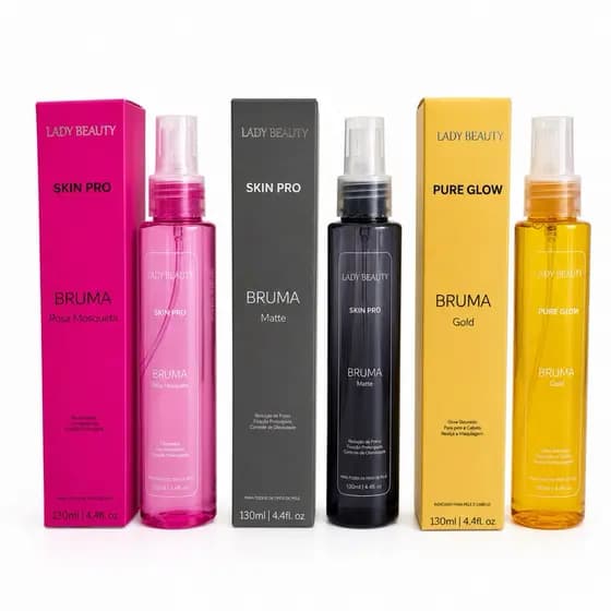 Bruma Facial Lady Beauty 130ml Rosa Mosqueta Matte Pure Glow Hidratante Fixadora