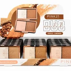 Iluminador e Bronzer Duo Match Pink 21 | Contorno e Glow Facial | Alta Pigmentação
