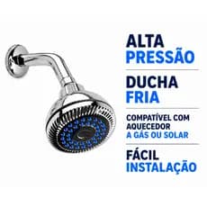 Chuveiro Alta Pressão Forte Ducha Fria Grande Ideal Caixa Baixa Compatível Gás/Solar Fácil Instalação