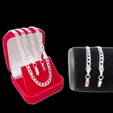 Corrente e Pulseira Cordão Banhado Prata 925 Masculina 60cm 4mm