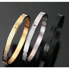 Pulseira Bracelete de Pai Nosso Masculina Dourado Prata e Preto Aço inoxidável 316L