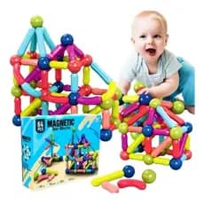 Kit Blocos de Construção Magnéticos 64 Peças 3D Montessori Infantil