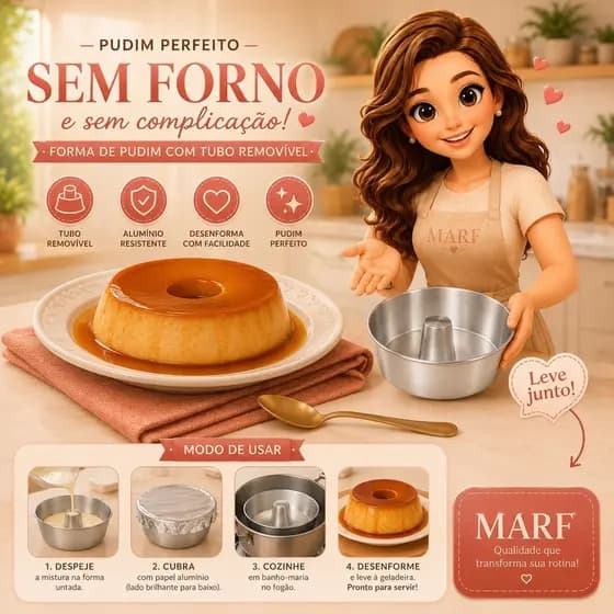 Formas Kit Assadeira de Pudim Alumínio Nº18 MARF Forminhas Pudim e Bolo Assadeira para Forno Kit Econômico com 4 Peças