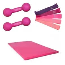 Kit Profissional Rosa c/ Halter 3kg + Colchonete (90x40) + Mini Band 5 Níveis