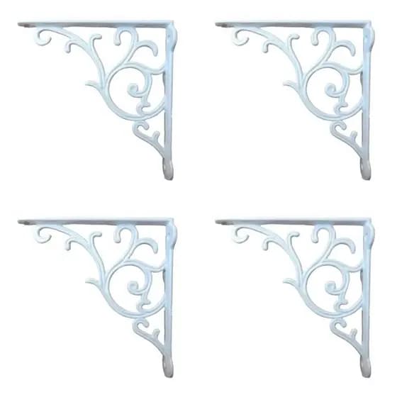 Mão Francesa Floral Colonial Cantoneira Alumínio Branca 18x18 Com 4 Un + Buchas E Parafusos