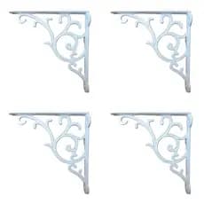 Mão Francesa Floral Colonial Cantoneira Alumínio Branca 18x18 Com 4 Un + Buchas E Parafusos